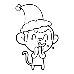 crazy line drawing of a monkey wearing santa hat