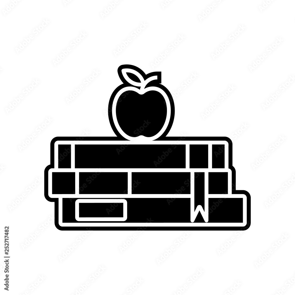 Poster a stack of books with an apple icon. element of education for mobile concept and web apps icon. glyp