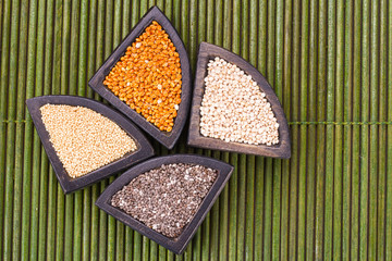 grains of super gluten-free foods: amaranth, chia, quinoa, millet