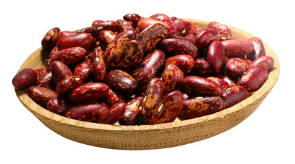 A full wooden plate of bean , isolated on a white background.