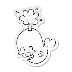 distressed sticker of a cartoon spouting whale