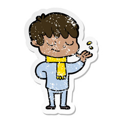 distressed sticker of a cartoon happy boy