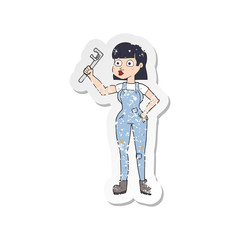 retro distressed sticker of a cartoon female plumber