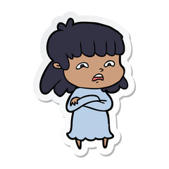 sticker of a cartoon worried woman