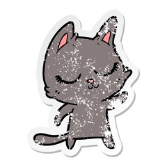 distressed sticker of a calm cartoon cat