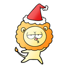 gradient cartoon of a bored lion wearing santa hat