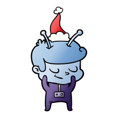 shy gradient cartoon of a spaceman wearing santa hat