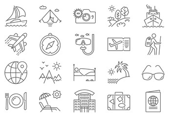Travel Icon Set. Travel Related Vector Line Icon Set. Isolated on White Background. Editable Stroke.