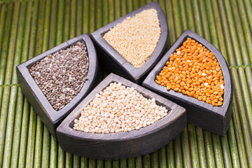 grains of super gluten-free foods: amaranth, chia, quinoa, millet