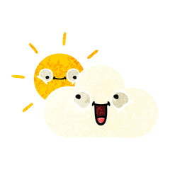 retro illustration style cartoon sunshine and cloud