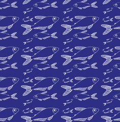 white fish pattern on blue background