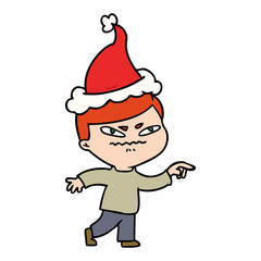 line drawing of a angry man pointing wearing santa hat