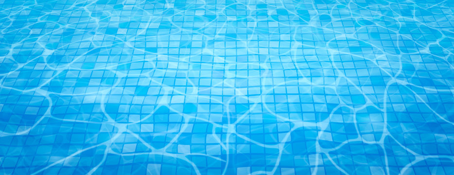 Swimming pool bottom caustics ripple and flow with waves background. Summer background. Texture of water surface. Overhead view. Vector illustration background