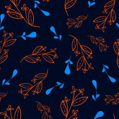 Fototapeta na wymiar abstract orange plants with ornaments over a dark blue color