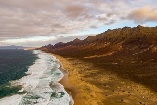 Beach with mountains near Cofete. Fuerteventura, Spain