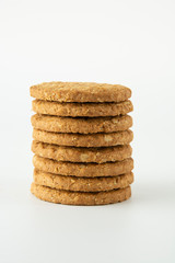 Oatmeal cookie isolated on white. Healthy round cookies.