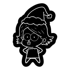 cartoon icon of a girl pouting wearing santa hat
