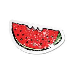 retro distressed sticker of a cartoon watermelon slice