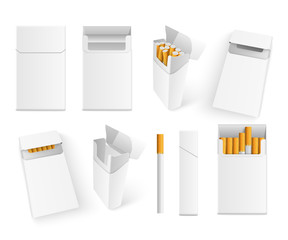 Set of Blank Pack Package Box of Cigarettes.3D Vector Realistic Mock Up. Vector illustration