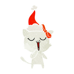 retro cartoon of a cat wearing santa hat