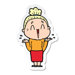 sticker of a cartoon happy old lady