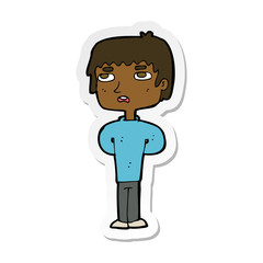 sticker of a cartoon unhappy man