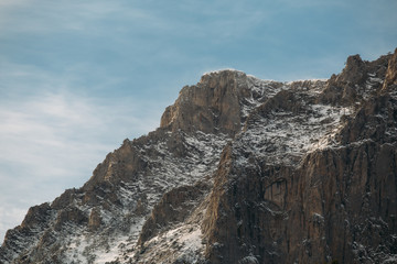 Range of Crimean mountains with snow, beautiful minimalistic nature landscape