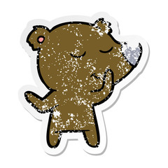 distressed sticker of a happy cartoon bear