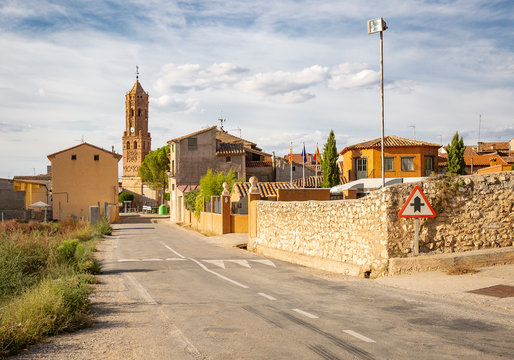 paved road at Navarrete del Rio town, province of Teruel, Aragon, Spain