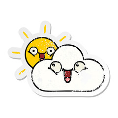 distressed sticker of a cute cartoon sunshine and cloud