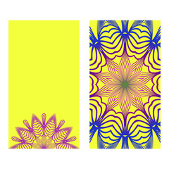Ethnic Mandala Ornament. Templates With Mandalas. Vector Illustration For Congratulation Or Invitation Diwali Festival Greeting Card. Yellow purple color
