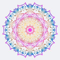 Flower Coloring Mandala. Decorative Vector Elements. Oriental Pattern. Indian, Moroccan, Mystic, Ottoman Motifs. Anti-Stress Therapy Pattern. Rainbow color