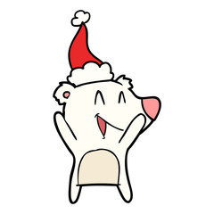 laughing polar bear line drawing of a wearing santa hat