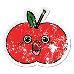 Obraz premium distressed sticker of a cute cartoon red apple