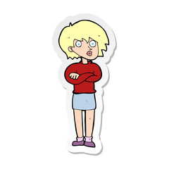 sticker of a cartoon woman wit crossed arms