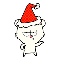 bored polar bear comic book style illustration of a wearing santa hat
