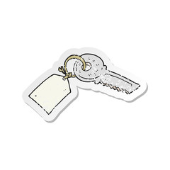 retro distressed sticker of a cartoon key with tag