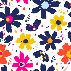 Flower Blossom Confetti Holiday Party. Colorful Polka Dots Background. Bright Cartoon Floral