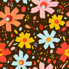 Flower Blossom Confetti Holiday Party. Colorful Polka Dots Background. Bright Cartoon Floral