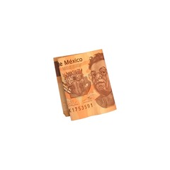 One single mexican peso 500 bill folded and isolated on white background