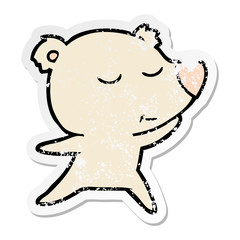distressed sticker of a happy cartoon polar bear dancing