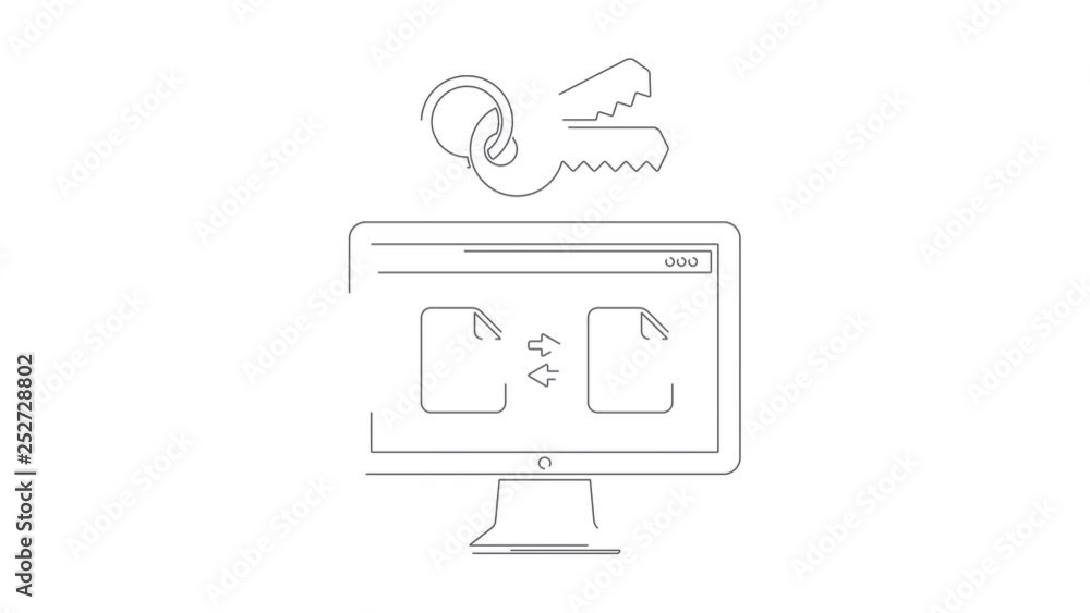 Poster computer protected transfer file animated lineal symbol icon 4k
