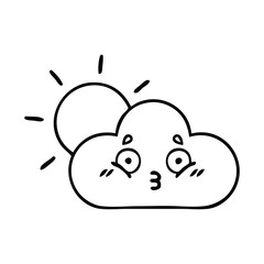 line drawing cartoon storm cloud and sun