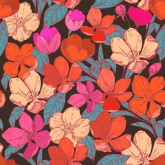 Wallpaper murals Red Floral seamless pattern with apple blossoms. Vector