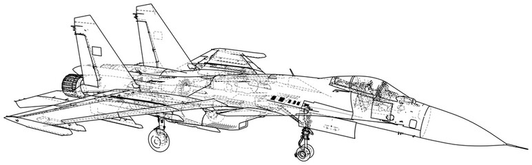 Air Jet Fighter with missiles on white background. Created illustration of 3d.