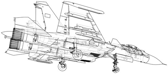 Military plane. Fighter jet vector illustration. Created illustration of 3d.