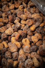 Portion of dehydrated figs heaped up. sweet vegetarian food