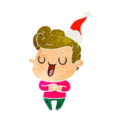 happy retro cartoon of a man wearing santa hat