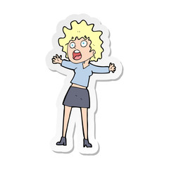 sticker of a cartoon frightened woman