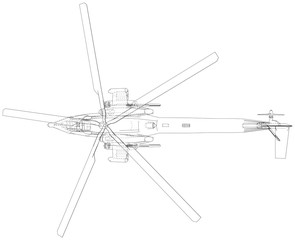 Blueprint of helicopter. Vector wireframe concept. Blue purple. Created illustration of 3d